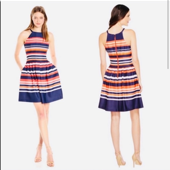 Vince Camuto Dresses & Skirts - Vince Camuto orange and Navy blue striped dress with pockets